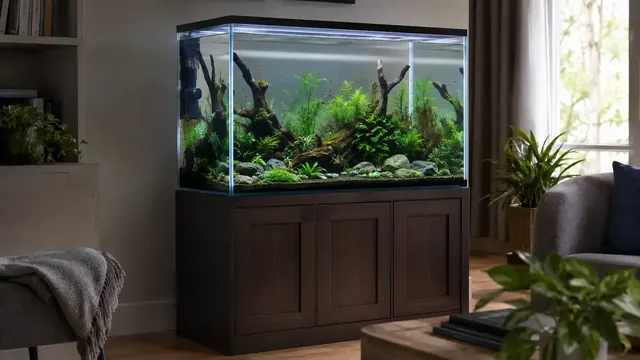 Custom aquarium stand cabinetry supporting a large freshwater display tank in Lexington KY
