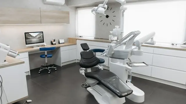 Custom dental office cabinetry framing an operatory in a Lexington KY practice